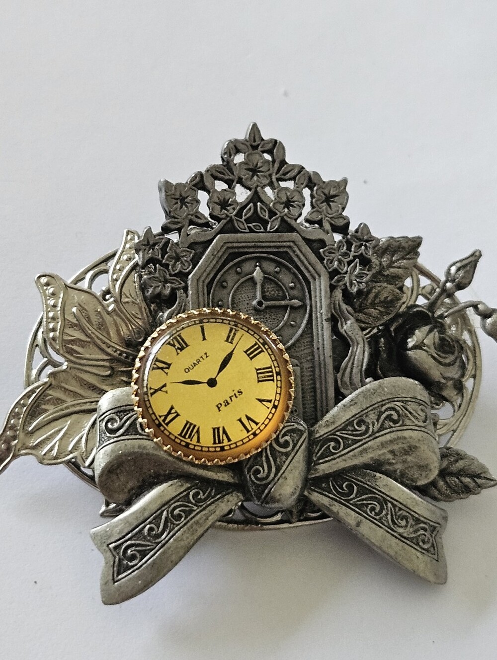 Vintage Paris Brooch, Clock Brooch Paris - Picture 3 of 3